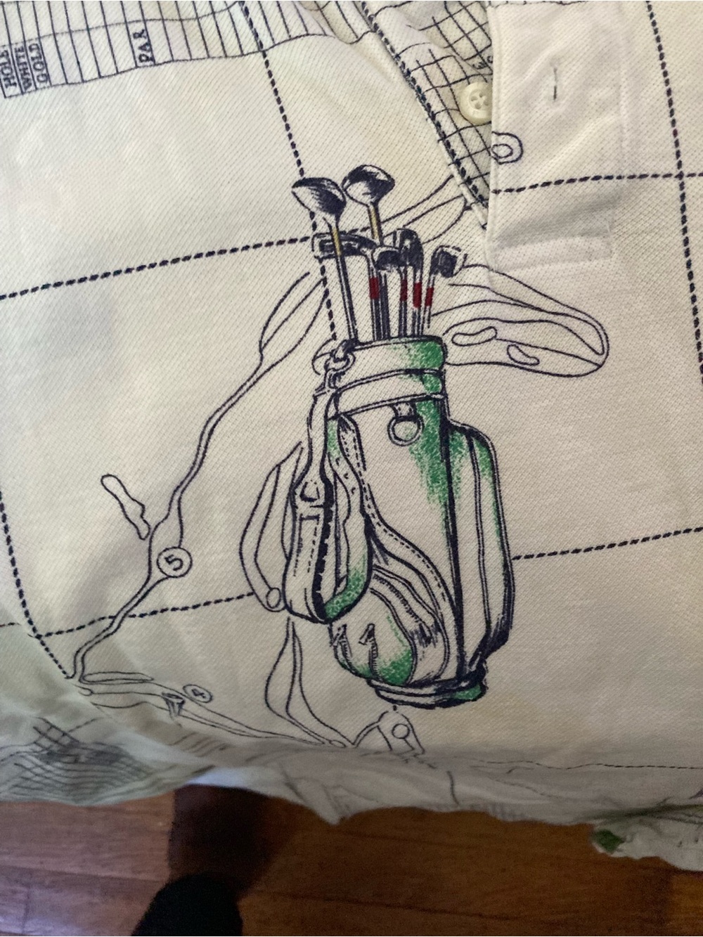 Chaps Cream Polo with Navy Trim and Golf-Print - Picture 3 of 8